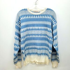 Vintage Northern Isles Knitted Crew Neck Abstract Winter Pull Over Sweater